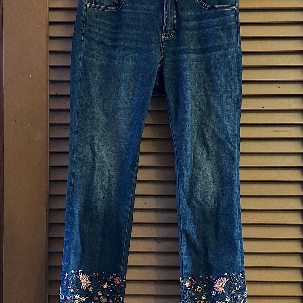 Free people driftwood Colette jeans with embroidered ankle
